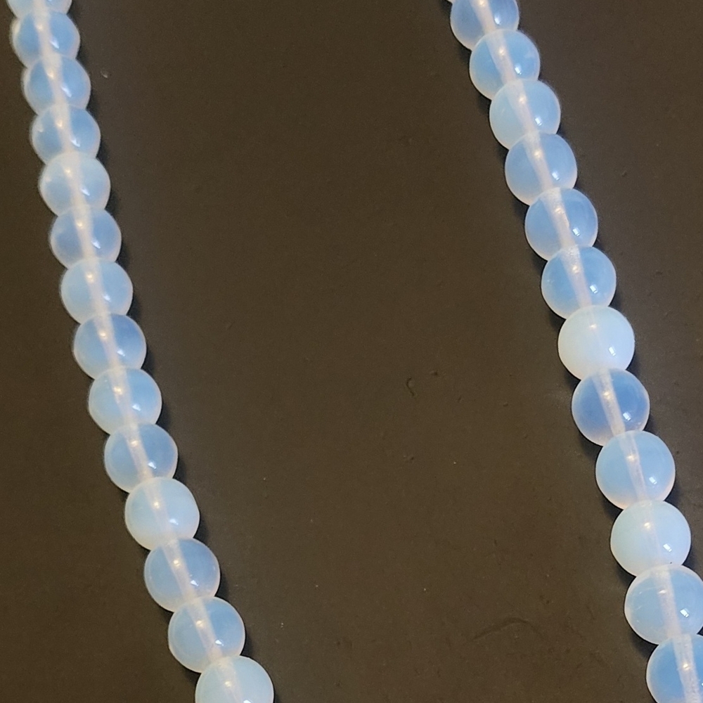 Elegant Opalite Blue , White Beaded Spherical Necklace, 23"